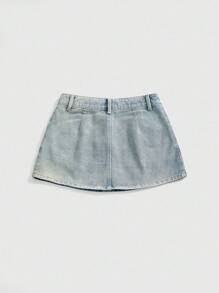 ROMWE Grunge Punk Váy Mini Denim Đính Chữ Thập Cho Nữ - Rửa nhẹ - Xem 2