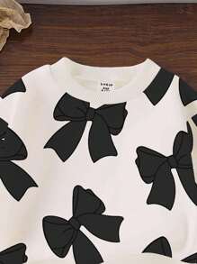 Baby Girls' Vintage Bow Print Crew Neck Sweatshirt And Sweatpants Cute Black & White 2-Piece Set, Autumn/Winter Fall - Black - View 4
