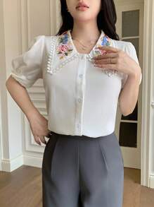 Modelyn Chemise blanche à col brodé, nouvelle arrivée, à la mode - Blanc - Voir 6