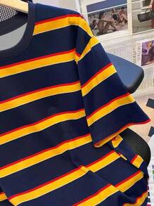 Manfinity Dauomo 日系休闲复古简约男士学院风彩色条纹T恤 - 彩色 - 查看 4