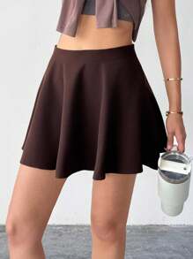 SHEIN Casual Solid Color Mini Skirt, Summer - Brown - View 6