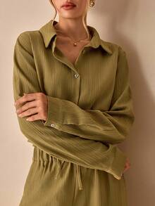 CLARA VERO Bộ đồ hai mảnh cho nữ Áo sơ mi và quần - Màu Khaki - Xem 7