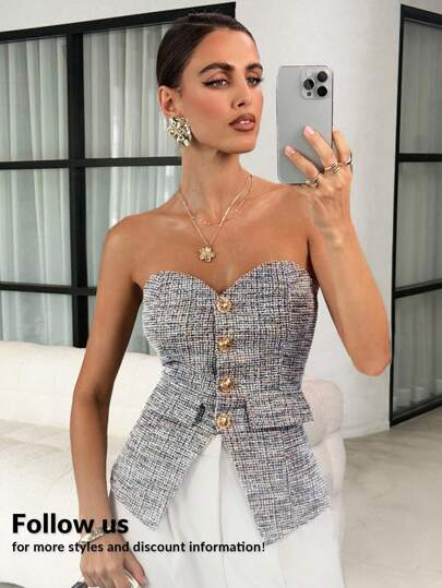 Lavishia Elegant Gathered Waist Tube Top With Metallic Twisted Detail, Summer Vacation Work Office Wear Summer Holiday Outfits Valentine's Day Wedding Guest Dress