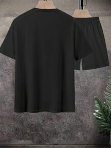 Manfinity Homme Herren Rundhals Oversized Kurzarm Numerisches Muster Lässig Sommer T-Shirt Set, Drop-Shoulder