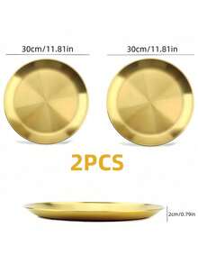 1/2pcs Stainless Steel Gold Dessert Coffee Tray, Western Food Plate, Pizza Plate, Dining Plate - Suitable For Food, Coffee, Breakfast, Tea. Gold Food Tray & Decorative Tray For Birthday, Pride Month Party, Thanksgiving, Halloween, Easter, Christmas Party Supplies (Gold) - Gold - View 14