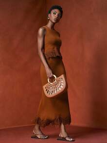 Zivah Bộ trang phục 2 món mới Xuân/Hè 2025: Áo crop top đan tua rua không tay và chân váy đan tua rua dài đến giữa, đa năng cho Lễ hội âm nhạc, Lễ Phục sinh, Ngày Thánh Patrick, Phong cách miền Tây, Du mục, Tiệc sinh nhật, Tốt nghiệp, Đại học, Trang phục hàng ngày, Thường ngày, Kỳ nghỉ, Du ngoạn, Bãi biển, Tắm nắng, Phong cách đường phố, Khách dự tiệc cưới - Cà phê nâu - Xem 5