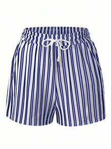 INAWLY Bộ 2 áo thun cổ tròn tay ngắn in họa tiết tối giản và quần short sọc cho nữ - Nhiều màu - Xem 5