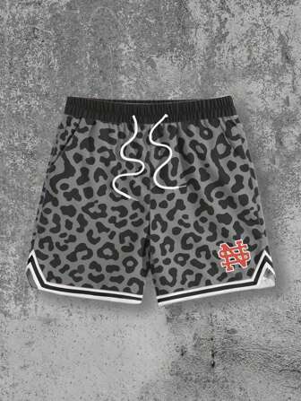 Street Life Men's Leopard Print Elastic Waist Drawstring Casual Summer Shorts