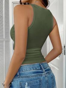 Zielony 女士纯色性感针织运动吊带短款上衣 - 軍綠色 - 查看 2