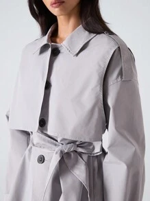 LYSMO 女式纯色时尚短款休闲风衣 - 灰色 - 查看 5