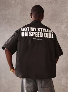 SUMWON Chemise de travail à manches courtes avec boutons, style créateur, streetwear, tenue de travail, décontractée, légère, été, printemps, graphiques personnalisés - Noir - Voir 1