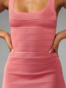 MISSGUIDED Women Bandage Midi Dress Square Neck Bodycon Fitted Evening Party Wedding Guest Special Occasion Holiday Spring Summer Ribbed Stretch Elegant - Pink - View 5