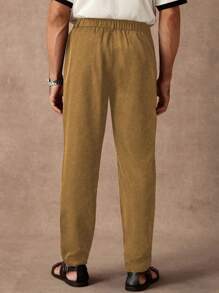Manfinity Homme Men's Casual Drawstring Waist Black Pants - Coffee Brown - View 3