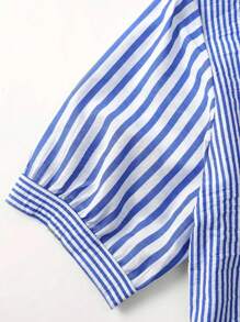 Omancia 女士条纹印花简约日常短袖衬衫、短袖上衣