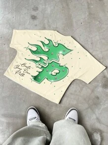 Manfinity EMRG Men's Street Style Portrait Graphic Short Sleeve T-Shirt.Men's Youth Street Style. Men Crew Neck Raglan Short Sleeve Casual T-Shirt With Creative Print, Summer Men S Graphic Shirts. Summer Clothing, Fashionable Street Style, Perfect Gift For Boyfriend, Y2K Style, Back To School Season, Rock Style, Rap