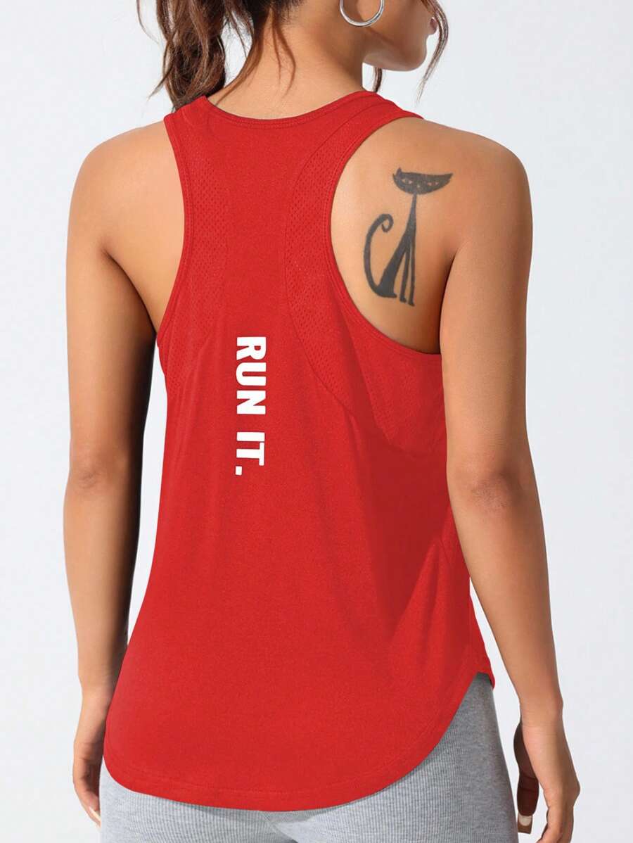 CourtClass Letter Print Racerback Tank Top Activewear Tank Top Red Athletic Top Workout Tank - Red - View 1