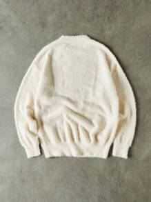 Manfinity CasualKnits 男士休闲落肩毛绒针织毛衣休闲毛绒毛衣返校季，秋冬 - 白色 - 查看 5