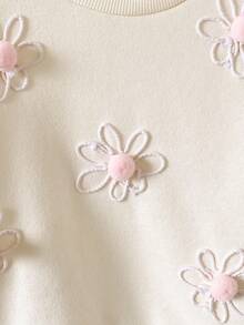 Loomiva 少女花卉图案针织柔软圆领长袖套头衫 - 白色 - 查看 3