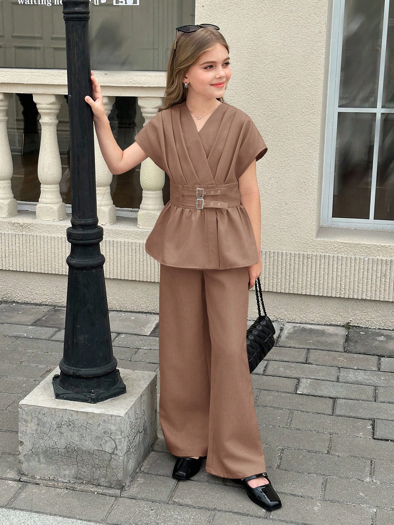 SHEIN ملابس علوية فضفاضة بطبقتين مع ربطة الخصر وبن...