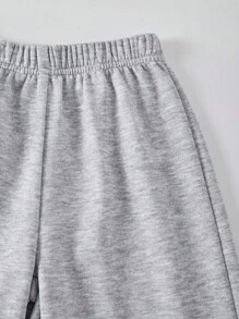 SHEIN ChillGRL Streecool 年轻女孩休闲学院风年轻女孩百搭小标志连帽宽松拉链运动衫和阔腿运动裤套装，适合休闲和运动 - 淺灰色 - 查看 7