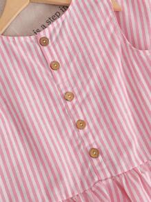 Tween 女童粉色条纹宽松休闲无袖圆领梭织衬衫搭配梭织宽松阔腿裤两件套 - 粉色 - 查看 4