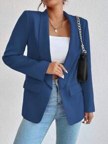 Rafferiza Casual Minimalist Solid Color Long Sleeve One-Piece Suit, Elegant For Everyday Wear Fall Cloth For Women - Navy Blue - View 6