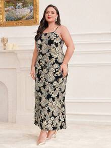 Modelyn Plus Size Notch Lapel Blazer And Paisley Print Cami Dress 2pcs/Set 2 Pieces Set - Yellow - View 6