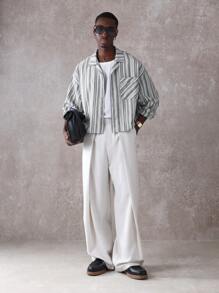 SUMWON Resort Shirt Striped Vacation Lounge Wear Button Down Camp Collar Cuban Style Weekend Casual Spring Summer Beach Retro - Black and White - View 7