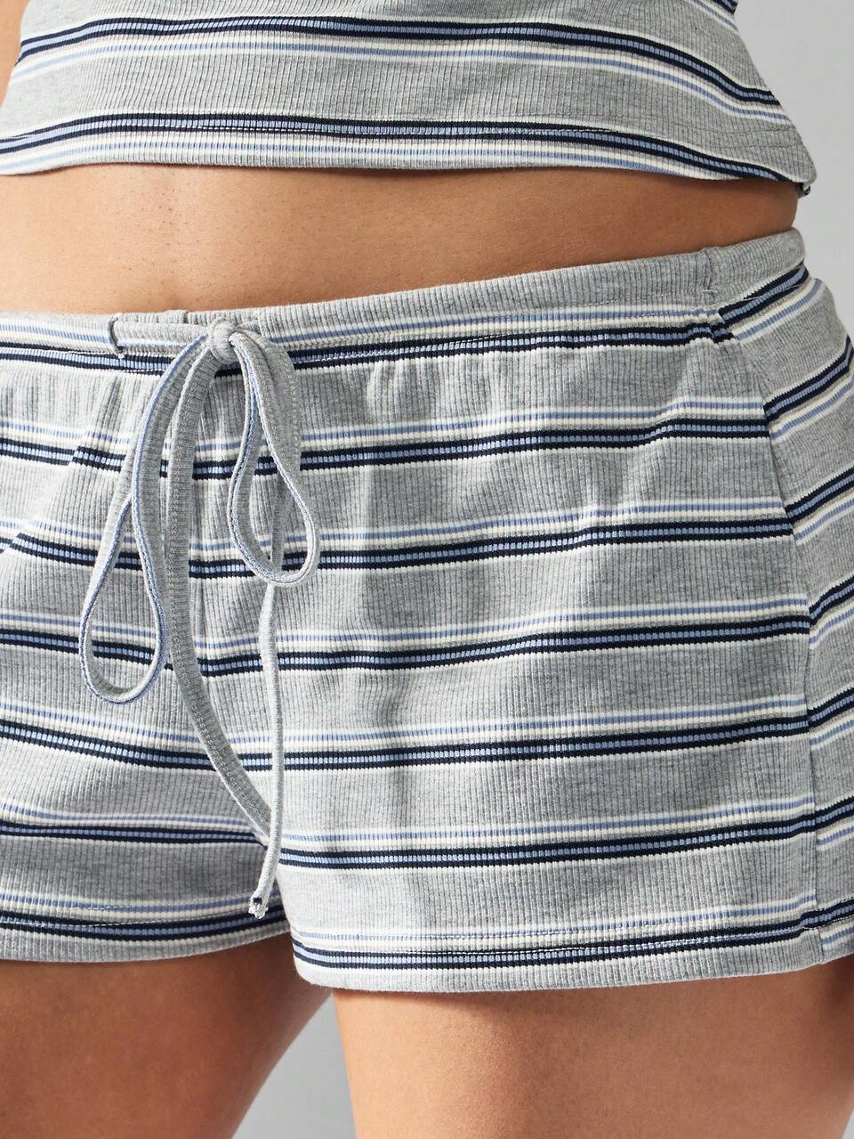 MISSGUIDED Heathered Grey Ribbed Lounge Drawstring Shorts Elastic Waist Summer Comfortable Bottoms Home Wear Beach Casual Shorts Resort Wear