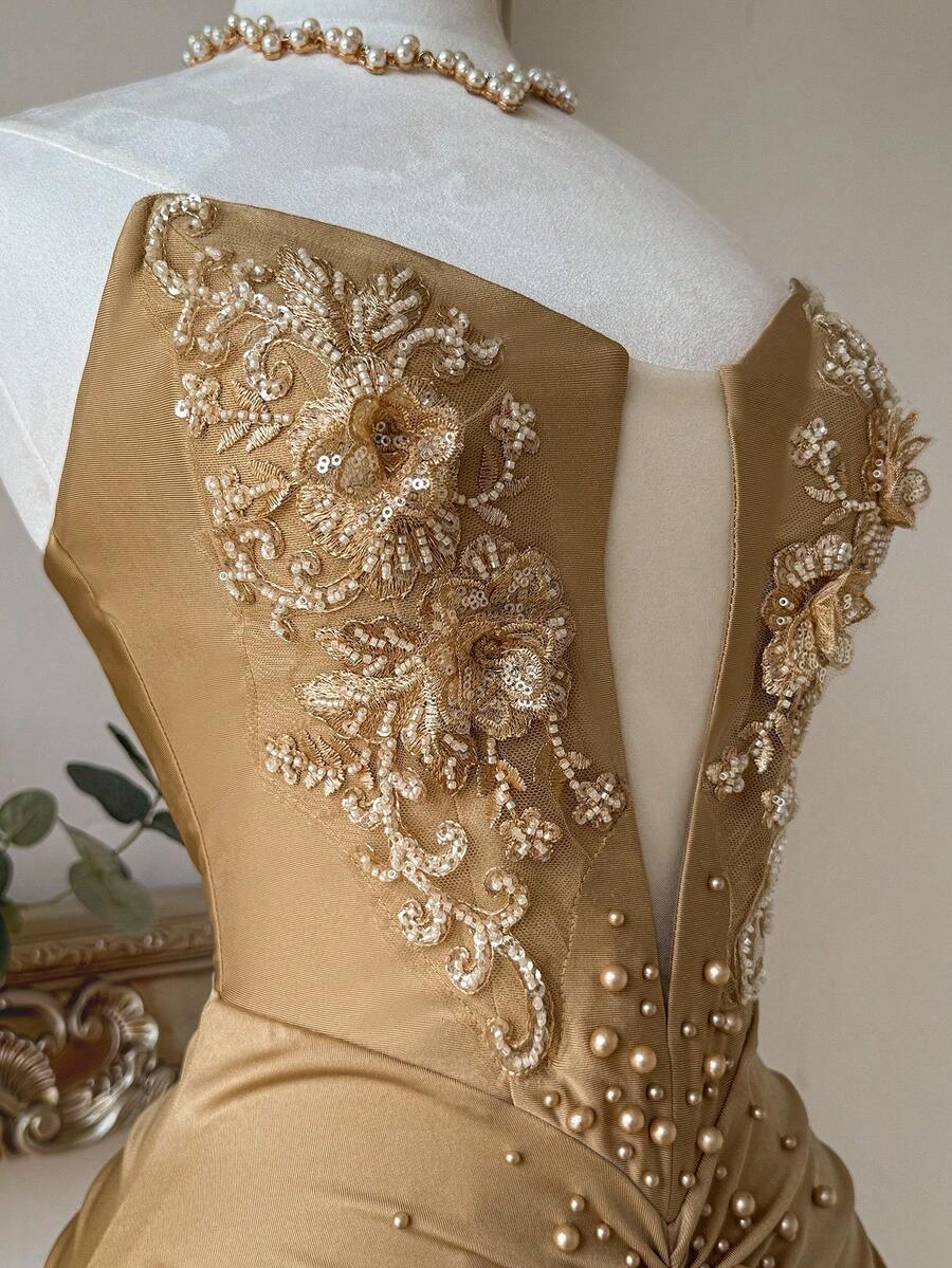 Lovelzi Bộ đồ bơi co giãn dệt kim sang trọng, thanh lịch và lộng lẫy với họa tiết đính cườm 3D tinh tế, đường xẻ tà gợi cảm, phù hợp cho đám cưới, tiệc độc thân, dạ hội, váy ngắn nữ (kiểu dáng cao cấp), ngày Valentine.