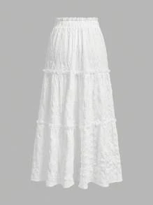 SHEIN MOD Casual Vacation Style 3-Tier Ruffle Skirt, Spring Inspired Women's Skirt, Suitable For Summer Vacation Chic Dress