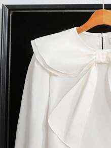 SHEIN 宽松休闲舒适荷叶边蝴蝶结衬衫，适合少女开学季穿着 - 白色 - 查看 5