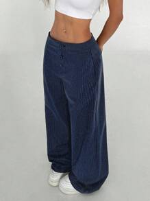 TRNVIE Women's High-End Slimming Casual Versatile Wide Leg Pants Fall Cloth For Women - Blue - View 3