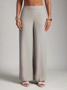 Hauture 老钱风性感商务休闲女式阔腿裤高腰优雅工作裤，专业办公服饰 - 杏色 - 查看 2