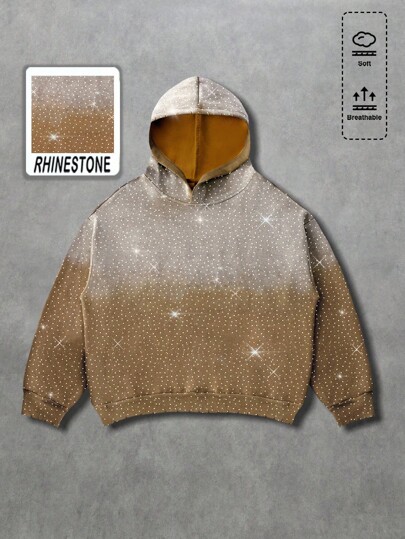 Street Life Men's Sparkling Rhinestone  Diamond Washed Hoodie, Loose Short Style