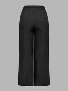 SHEIN 2 piezas Conjunto de Maternidad: Top casual con mangas con volantes y pantalones de unicolor con cordón - Negro - Ver 6