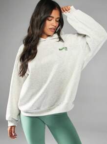 MISSGUIDED Matcha Lover Graphic Hoodie Japanese Tea Print Cozy Fleece Sweatshirt Fall Winter Casual Streetwear Centre Pocket Drawstring Hood Pullover - Grey - View 2