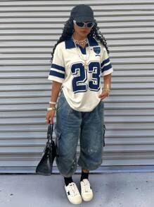 Rovax 大码宽松 Polo 领落肩短袖 T 恤