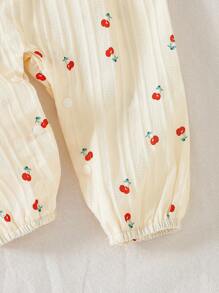 SHEIN 2件套女婴春/秋季樱花印花休闲时尚可爱连体衣+帽子套装 - 杏色 - 查看 5