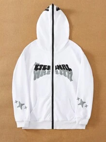 SHEIN Gray Casual Zip-Up Stand Collar Long Sleeve Sweatshirt For Teenage Boys Chic Outfits For Autumn/Winter - White - View 7