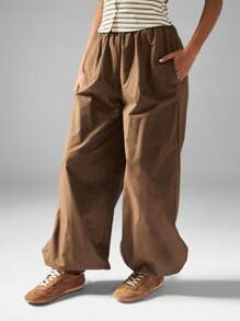 MISSGUIDED Wide Leg Palazzo Summer Pants With Elastic Waist For Beach Resort Vacation Boho Style Weekend Casual Holiday Festival Cotton Linen Feel Balloon Trouser With Cuffed Hem