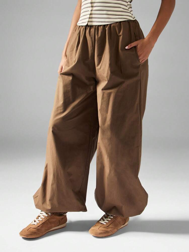 MISSGUIDED Wide Leg Palazzo Summer Pants With Elastic Waist For Beach Resort Vacation Boho Style Weekend Casual Holiday Festival Cotton Linen Feel Balloon Trouser With Cuffed Hem