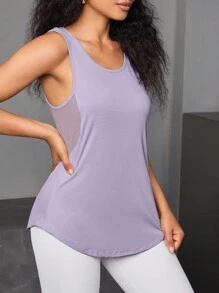 SHEIN Sports Cut Out Back Sports Tank Top Workout Tops Gym Top Fitted Shirtworkout Tank Top - Mauve Purple - View 4