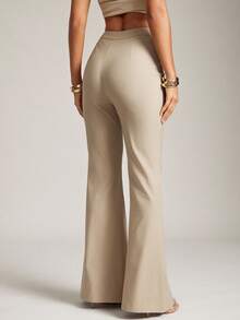 Hauture Old Money Sexy Business Casual Office Solid Flare Leg Pants For Women Elegant High Waist, Chic Professional Trousers, Vintage-Inspired Workwear Style