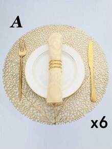 SHEIN 1件/4件/6件/8件圆形镂空烫金PVC隔热防滑垫，酒店餐厅装饰隔热餐垫 - 彩色 - 查看 16