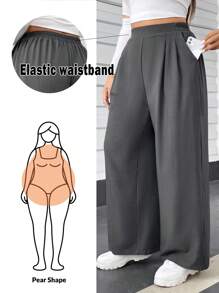 Auralis Pantaloni casual larghi in vita elastica grigi di base per donne taglie forti, adatti per l autunno e l inverno, vestiti casual da donna per l autunno, uscite, old money, pantaloni larghi per donne curvy, abbigliamento da donna per l autunno, pantaloni per l autunno