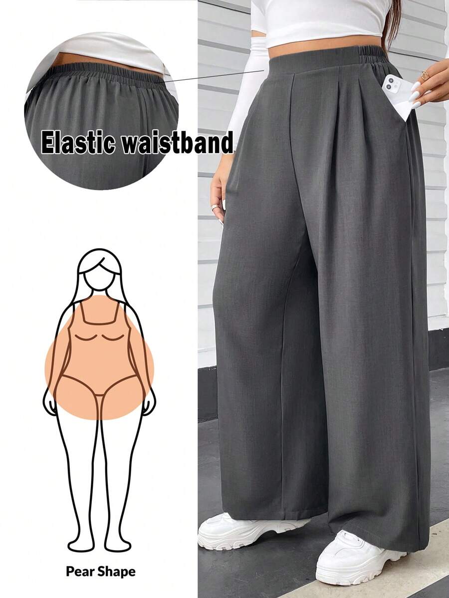 Auralis Pantaloni casual larghi in vita elastica grigi di base per donne taglie forti, adatti per l autunno e l inverno, vestiti casual da donna per l autunno, uscite, old money, pantaloni larghi per donne curvy, abbigliamento da donna per l autunno, pantaloni per l autunno