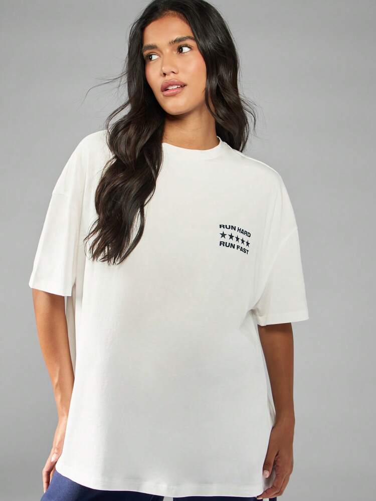 MISSGUIDED Oversized White T Shirt With Text Print