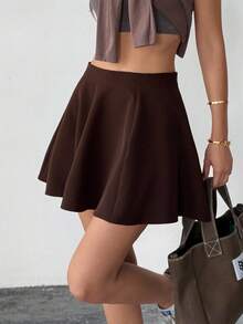 SHEIN Casual Solid Color Mini Skirt, Summer - Brown - View 1