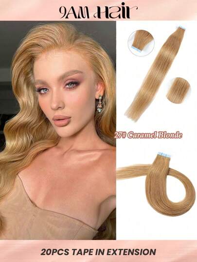 20pcs Straight Tape In 100% Human Hair Extension For Salon Silky Seamless Invisible Caramel Blonde For Thin Hair Woman Natural Look Top Quality Tape In Hair Tape Ins Hair Extensions Halloween Costumes